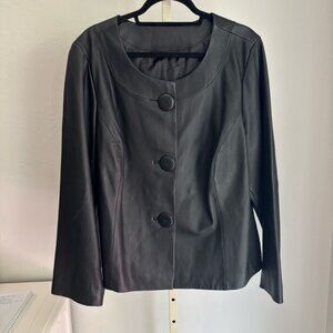 a.n.a Women’s Black Genuine Leather Button Front Jacket